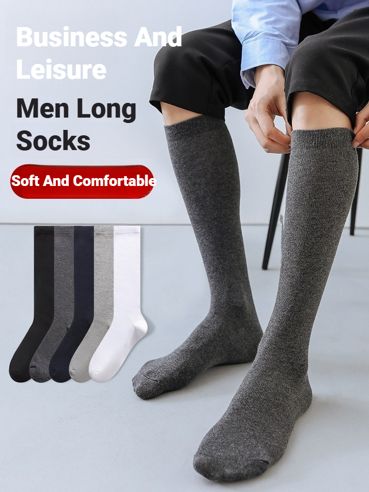 Sock Garter Men - メンズ用、無地の膝丈ビジネスソックス1足。柔らかく伸縮性があり、フォーマルな場やパーティー、普段使いに最適な、一年中使える上品なデザイン。