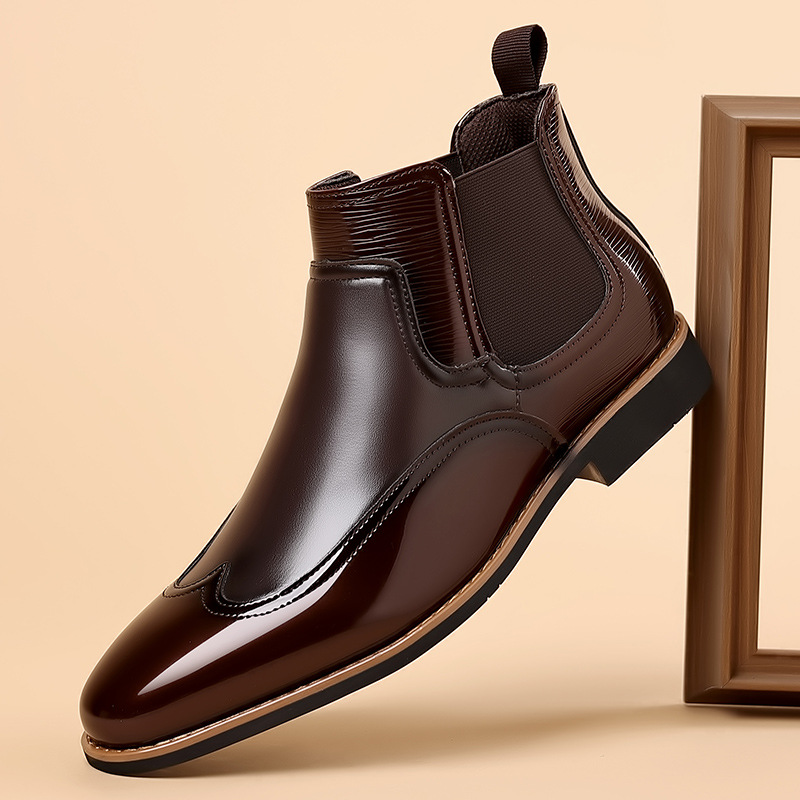 Men Formal Wear With Boots - チェルシーブーツ男性の高級レトロ男性アンクルブーツクラシックビジネスドレスシューズデザイナー英国スタイルハイトップカジュアルシューズ男性