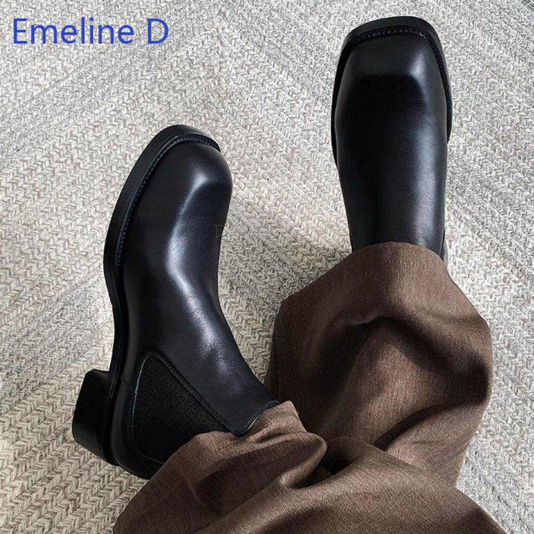 メンズ スクエアトゥ チェルシーブーツ、伸縮性のあるスリップ - Formal Men Daily Wear Footwear のレビューと価格