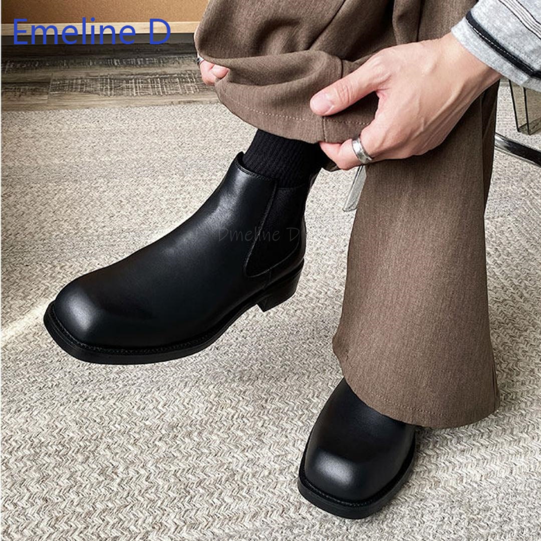 メンズ スクエアトゥ チェルシーブーツ、伸縮性のあるスリップ - Formal Men Daily Wear Footwear のレビューと価格