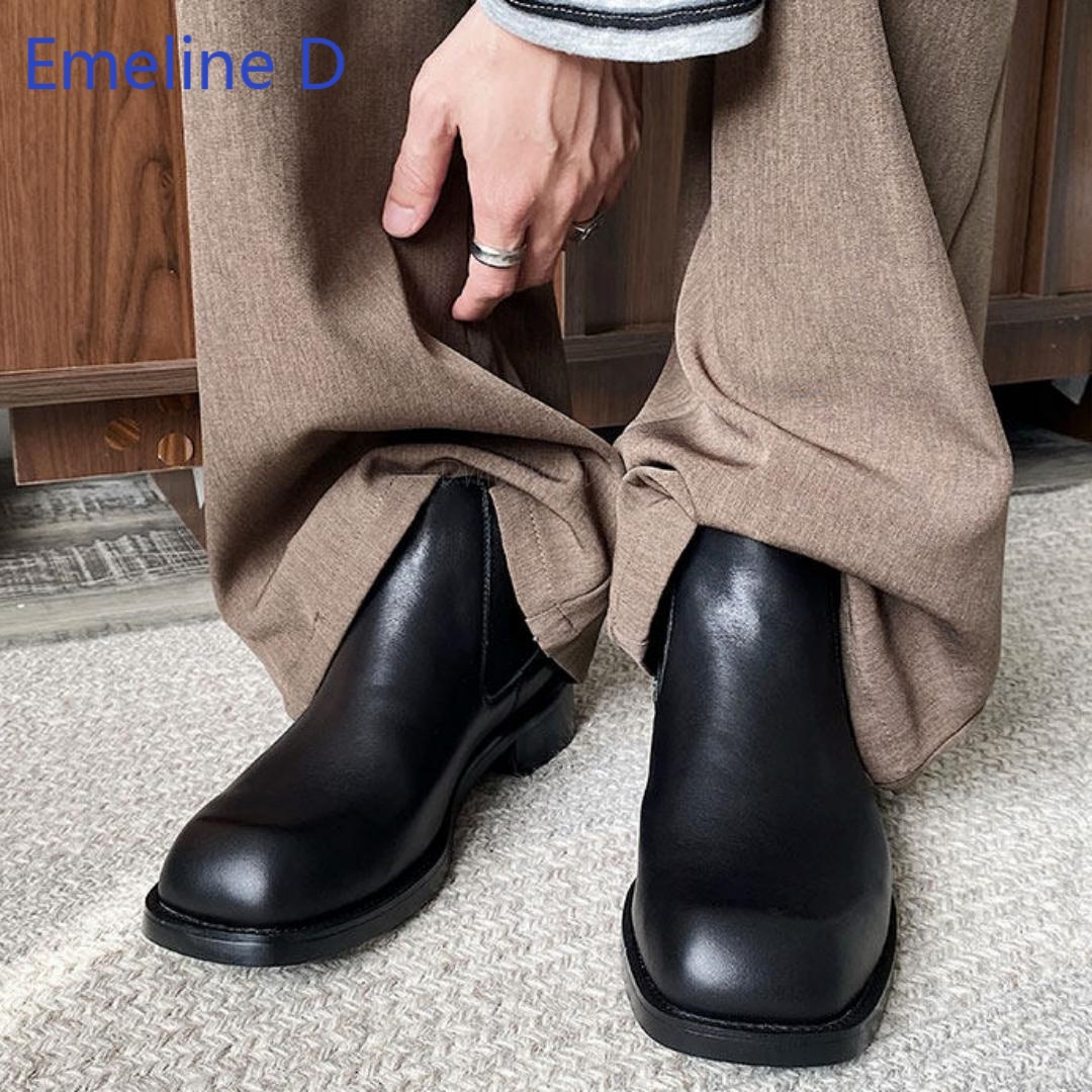 メンズ スクエアトゥ チェルシーブーツ、伸縮性のあるスリップ - Formal Men Daily Wear Footwear のレビューと価格