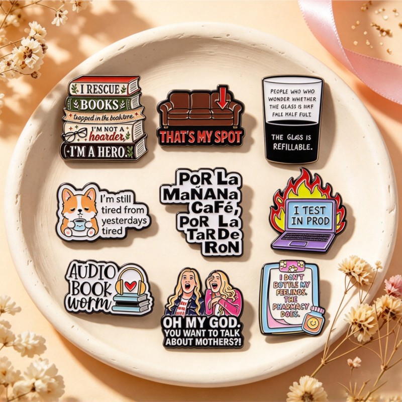 かわいい、面白い言葉が書かれたエナメルピン。本、犬、コーヒー - Tuxedo Lapel Pin のレビューと価格