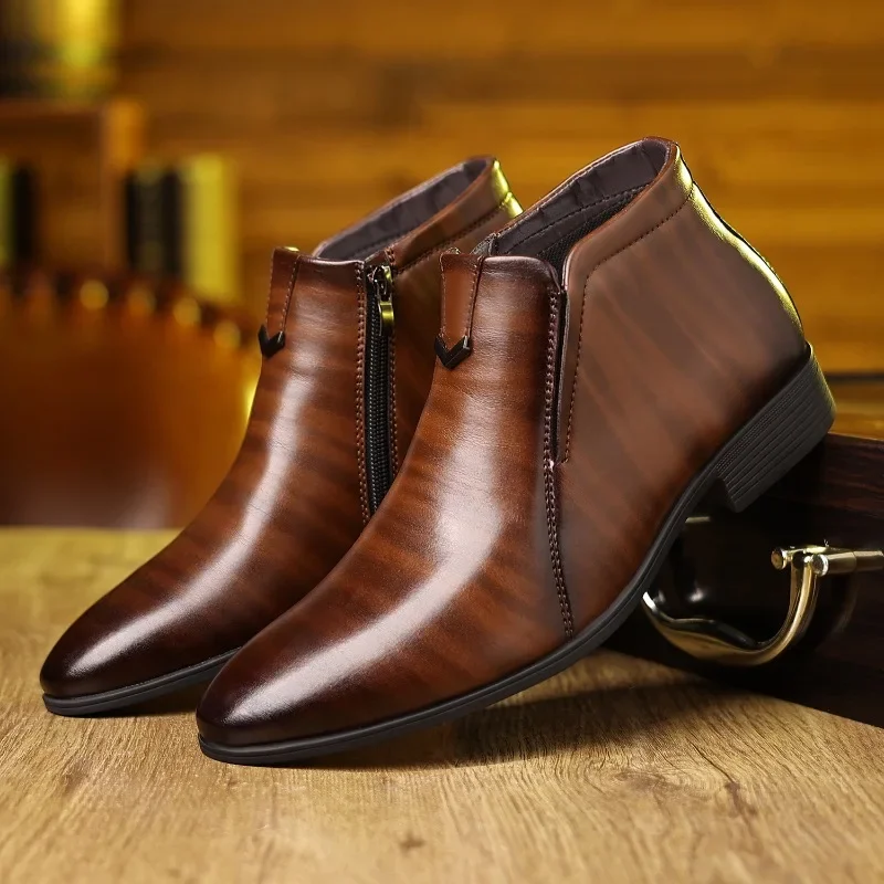 男性用ジッパー付きレトロブーツ,レザーブーツ,ハイトップ,カ - Men Formal Wear With Boots のレビューと価格