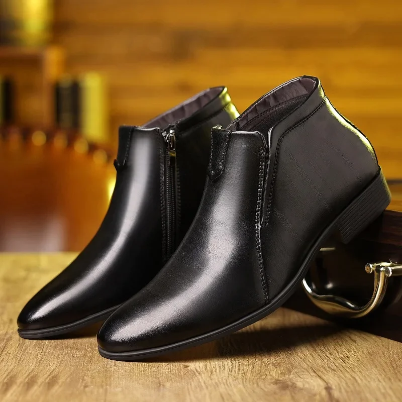 男性用ジッパー付きレトロブーツ,レザーブーツ,ハイトップ,カ - Men Formal Wear With Boots のレビューと価格