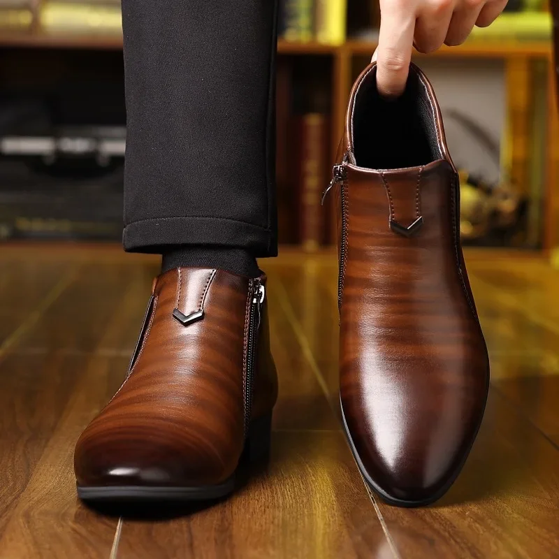 男性用ジッパー付きレトロブーツ,レザーブーツ,ハイトップ,カ - Men Formal Wear With Boots のレビューと価格
