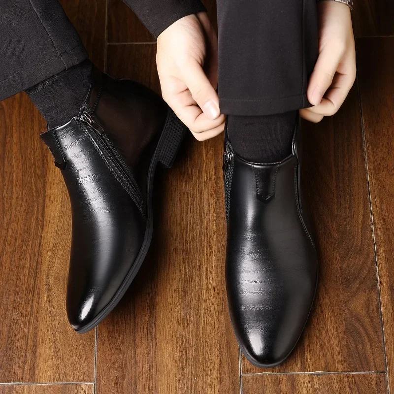 男性用ジッパー付きレトロブーツ,レザーブーツ,ハイトップ,カ - Men Formal Wear With Boots のレビューと価格