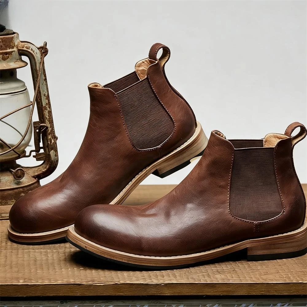 メンズゴム製ゴアテープ付きチェルシーアンクルブーツ、ブラウン - Formal Men Daily Wear Footwear のレビューと価格