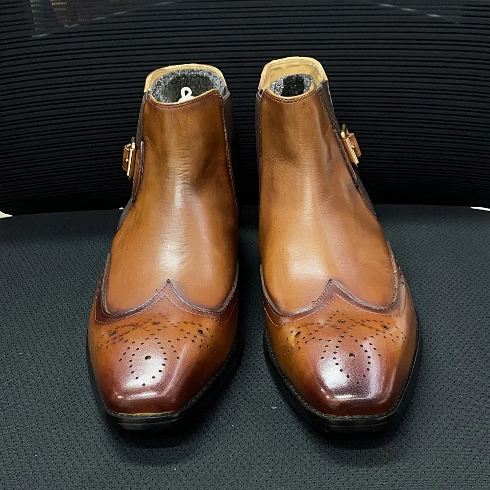 男性用の本物の牛革のブーツ,バックル付きの滑り止めストラップ - Men Formal Wear With Boots のレビューと価格