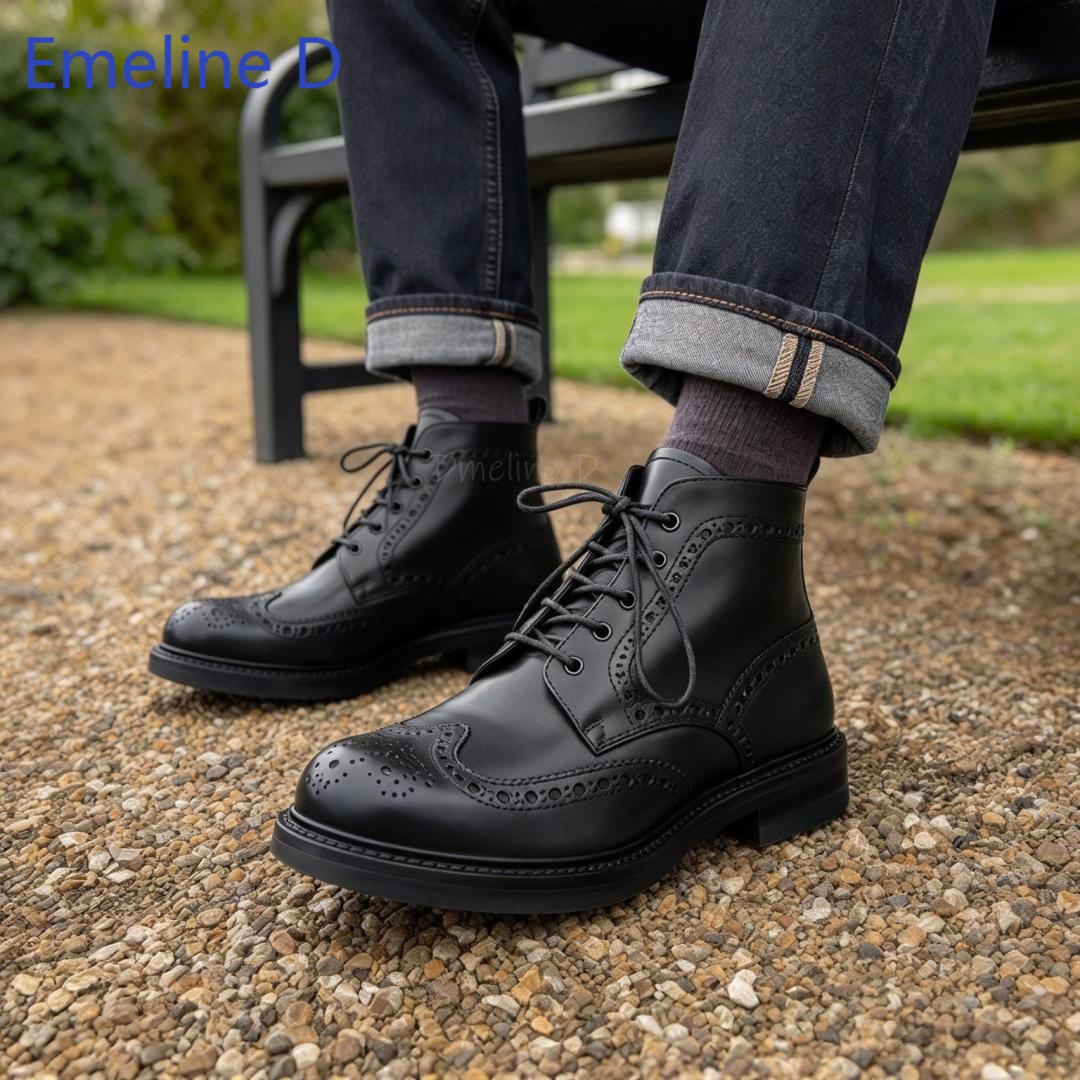 メンズ ブローグ アンクルブーツ、本革製、ウィングチップ、レ - Formal Men Daily Wear Footwear のレビューと価格