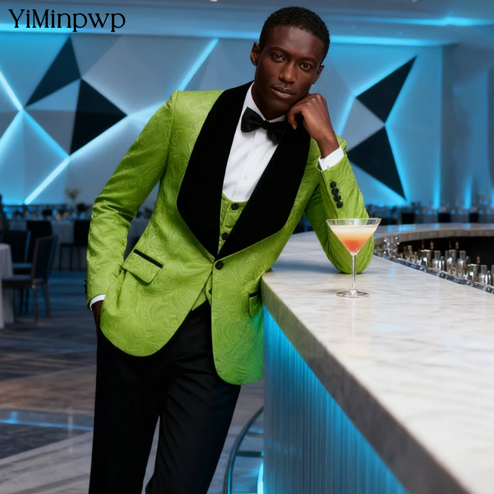 YiMinpwp グリーンジャカード メンズスーツ シングル - Men Formal Wear Modern のレビューと価格