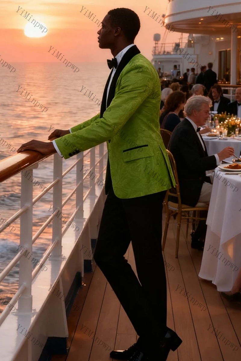 YiMinpwp グリーンジャカード メンズスーツ シングル - Men Formal Wear Modern のレビューと価格
