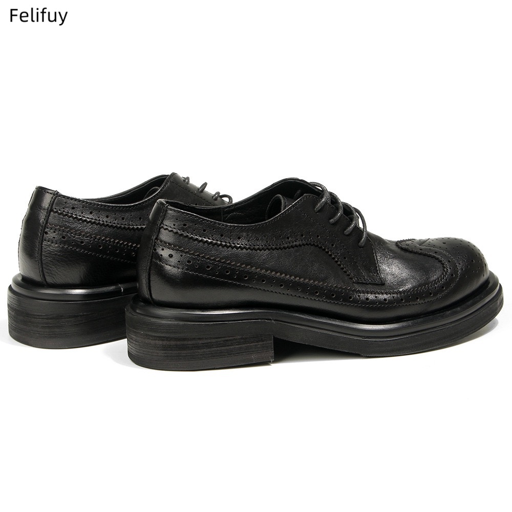 ブラックダービーシューズ ヴィンテージカービング牛革紳士靴  - Men Formal Wear All Black のレビューと価格