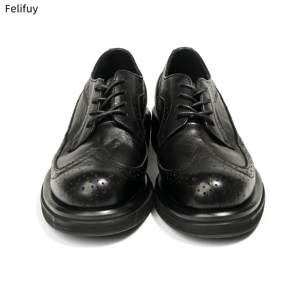 ブラックダービーシューズ ヴィンテージカービング牛革紳士靴  - Men Formal Wear All Black のレビューと価格